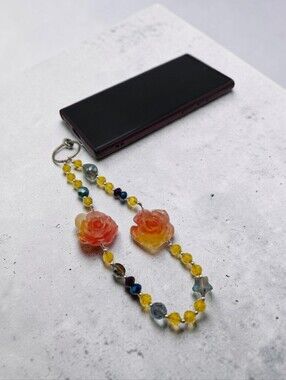 Colorful Floral Phone Charm Yellow Orange Flower Beads Cute Handmade